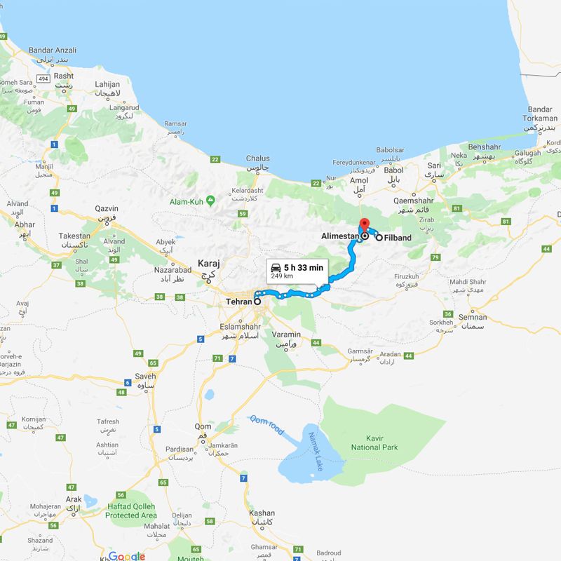 Alibabatrek iran tour Alimastan Jungle trip map