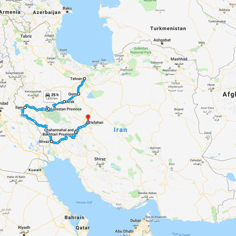 Alibabatrek iran tour Western Iran Travel- Historical Places in Iran trip map