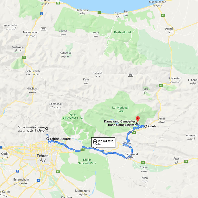 Alibabatrek damavand and tochal trekking tour iran trekking tour in tehran trip map
