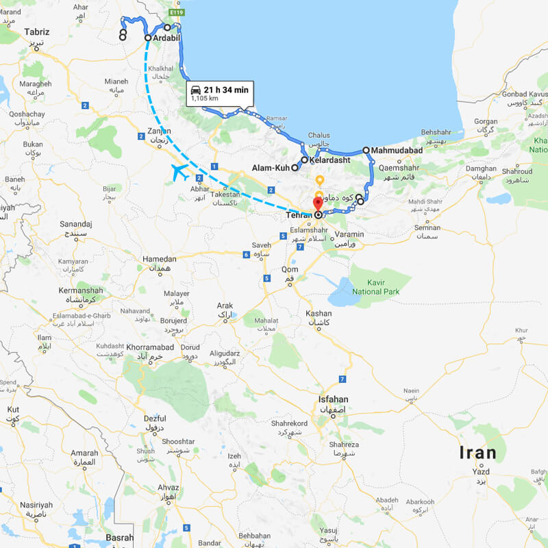 Alibabatrek top 3 summit of iran trekking tour trip map